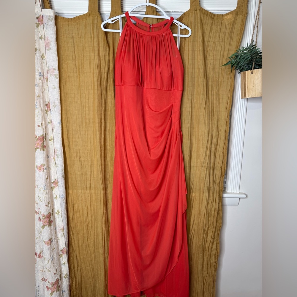 Coral Orangish Red Halter Long Dress